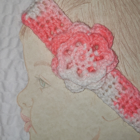 Handmade Crochet Baby Girl Flower Headband Tie Dye - Picture 2 of 5
